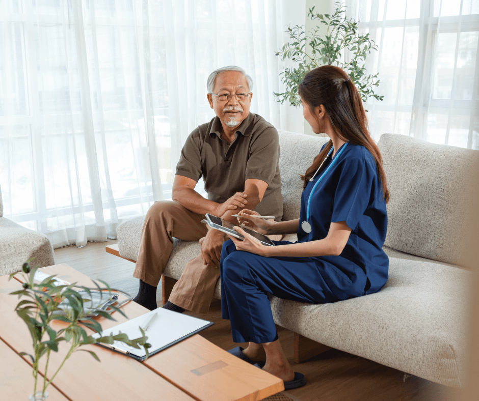 Private duty nurse at home with patient